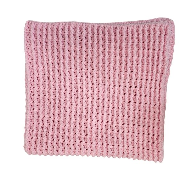 Handmade Light Pink Cable Knit Crochet Baby Blanket Throw Wrap 35"x34" Square - Picture 1 of 9